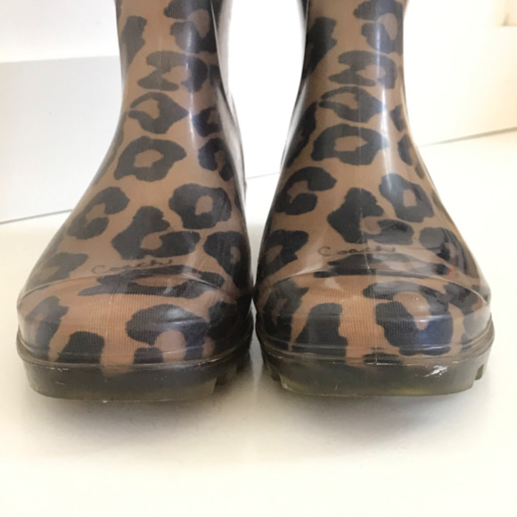 COACH Pixy Leopard Rubber Mid Calf Pull On Rain Boots Women’s Size 6 - Picture 6 of 16